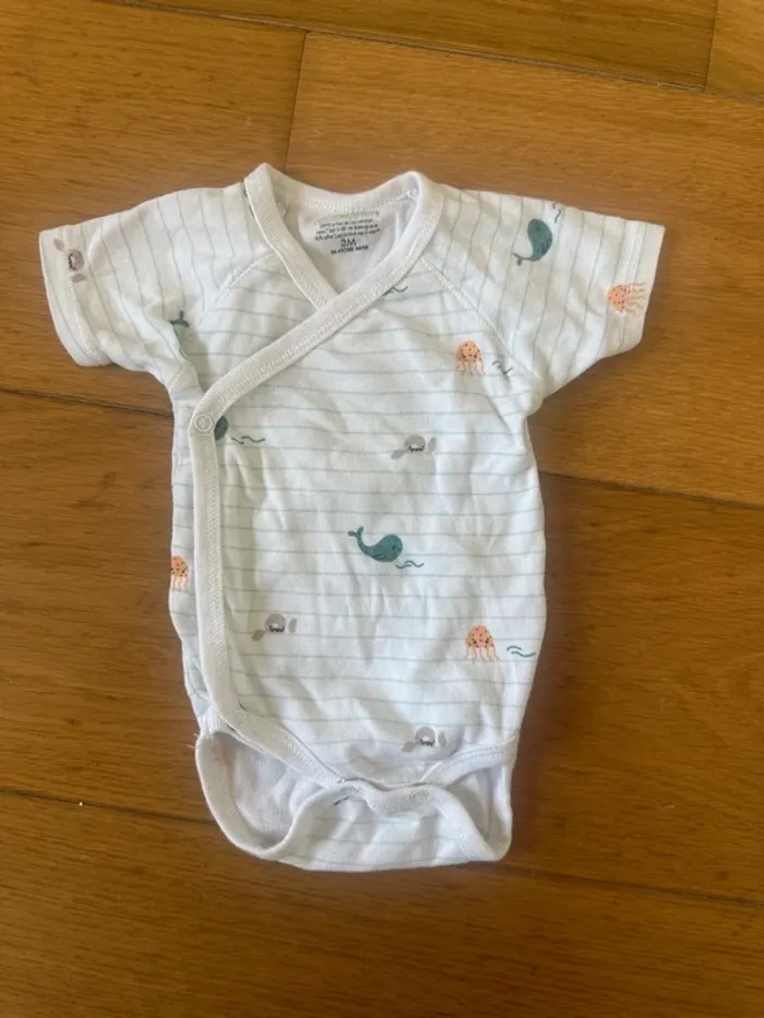 Lot 3 bodies bébé 3 mois – Mixte – Rayures & motifs – Très bon état - photo numéro 2