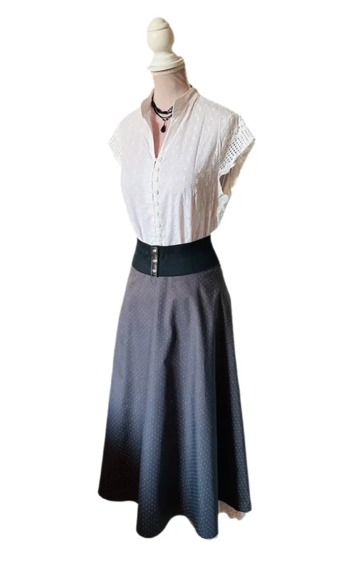 🩶🌸Jupe longue à pois bohème coton gris M/38 cottagecore Oktoberfest Berwin&Wolff polka dots skirt🌸🩶 - photo numéro 5