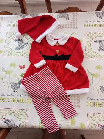 Ensemble Noël robe+legging+bonnet 9 mois