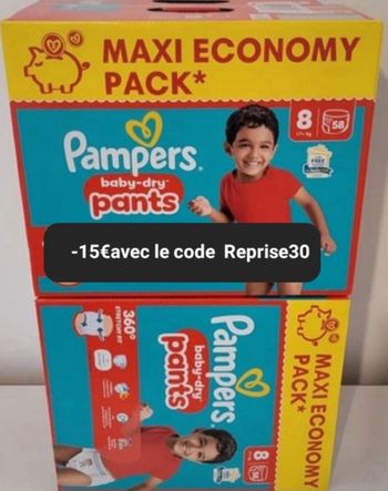 Deux cartons de couches Pampers taille 8 culotte