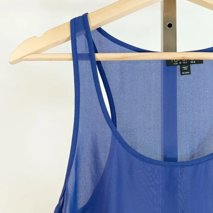 Débardeur bleu, broderie anglaise - crop top bleu taille 36 A545 - photo numéro 3