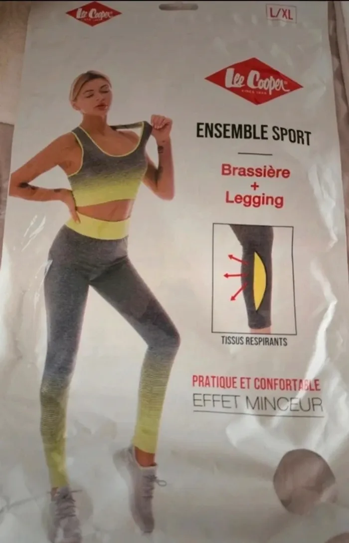 Ensemble sport brassière + legging gris jaune Lee Cooper Taille L/XL Neuf - photo numéro 7