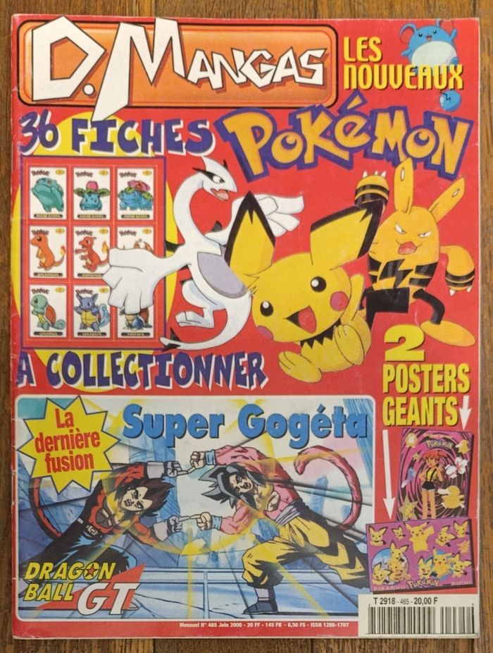 Rare complet D. Mangas avec 36 fiches + 2 posters Pokémon N°465 2000 vintage
