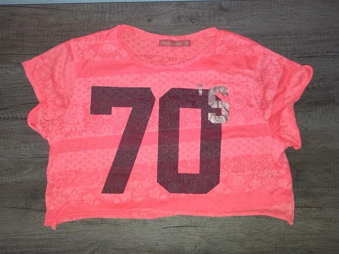 T shirt orange fluo 10 ans Histoire de filles " 70's"