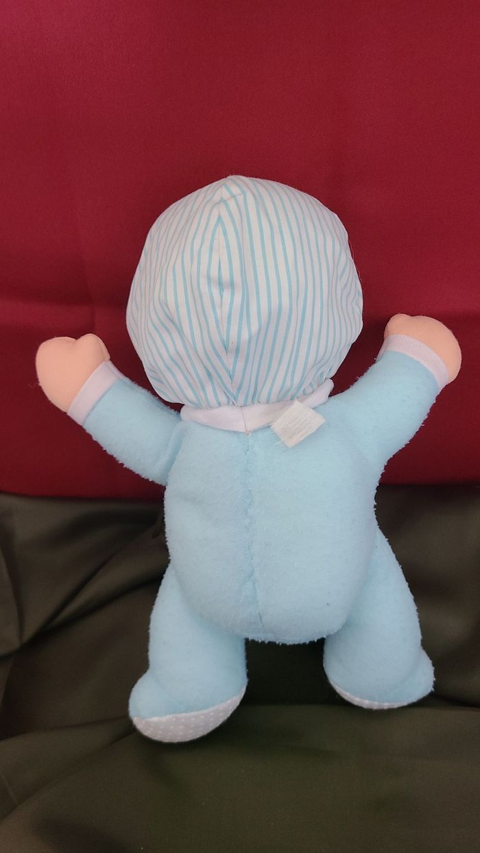 Doudou Poupée De Chiffon Bleu Pouet Pouet Brodé Vintage Playshool 25cm - photo numéro 2