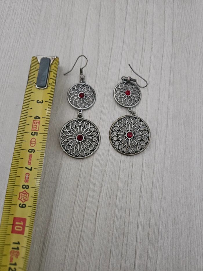 Boucle d'oreille spirale pierre rouge - photo numéro 2