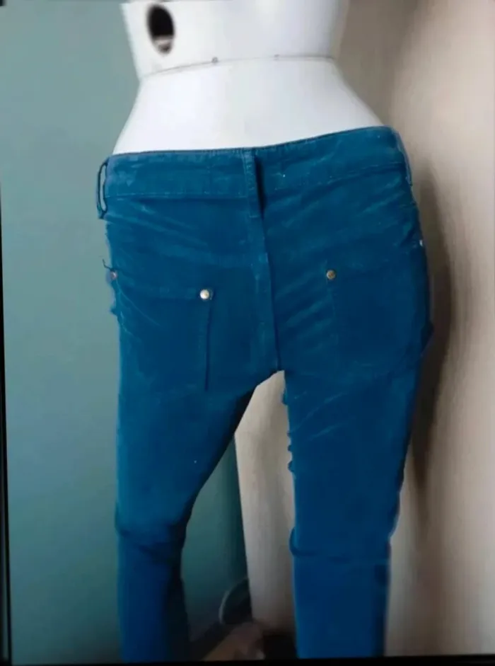 Pantalon  slim  côtelé  bleu  36 - photo numéro 6