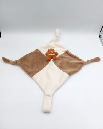 Doudou plat petit biscuit marron blanc C.G 4 nouettes pain d’épices Mannala Mannele attache tétine