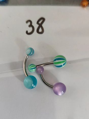 Lot de 3 piercings nombril acrylique et acier chirurgical
