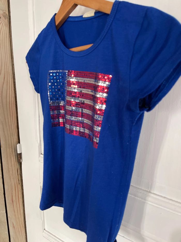 T-shirt manches courtes drapeau, États-Unis, sequin - photo numéro 2