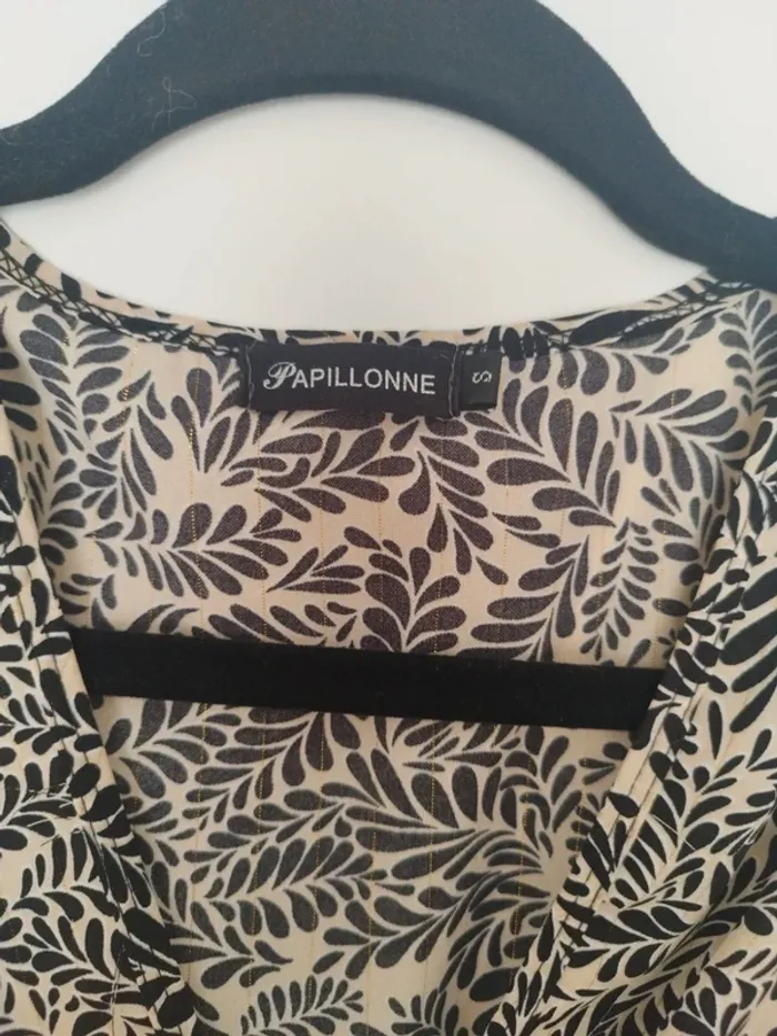 Robe d'été longue beige et noir + fil doré - Taille S - photo numéro 5