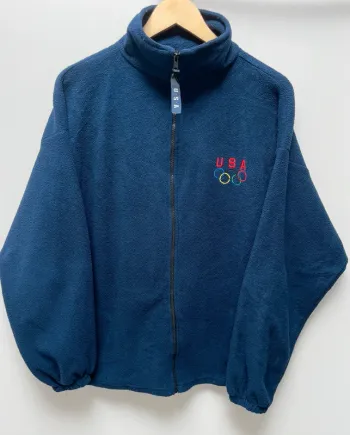 Vintage Team USA Olympics Navy Fleece Zip-up Jacket Men’s Large Made In USA
