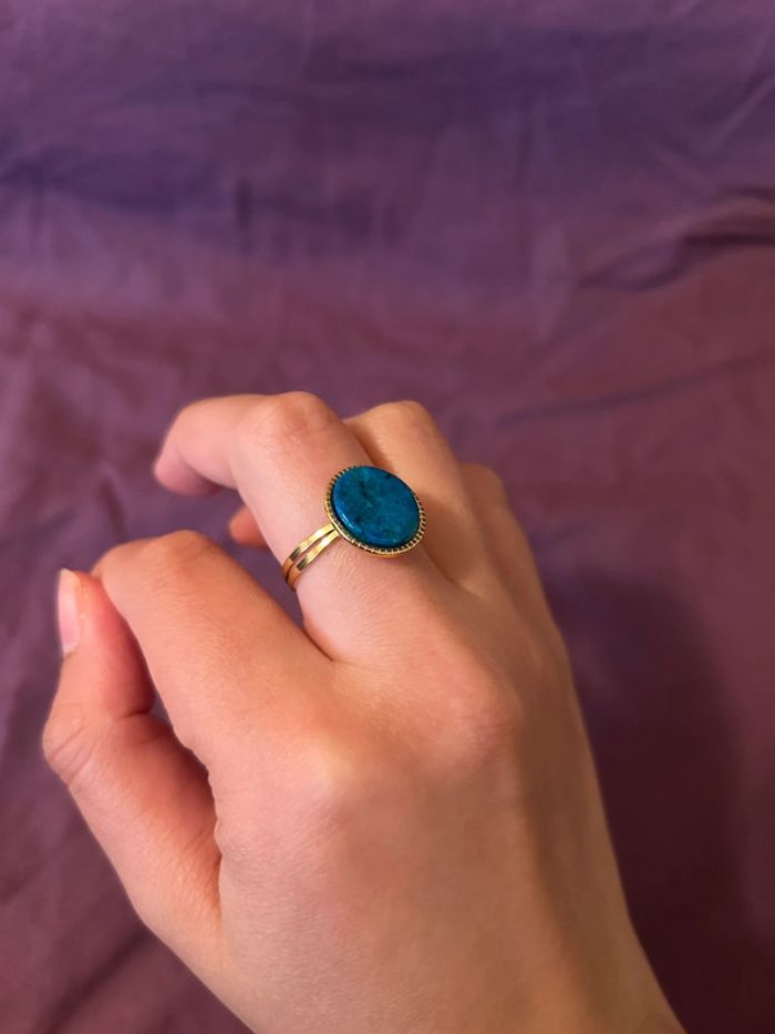 Bague rond bleu • Taille ajustable - photo numéro 2