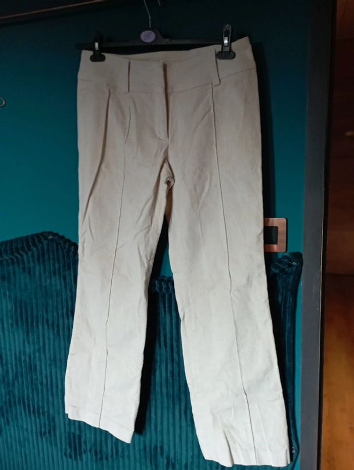 Pantalon femme velours lisse crème