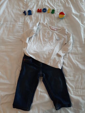 Haut blanc Manches longues et Jean - 12 mois