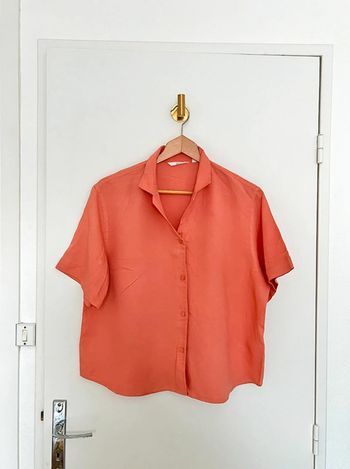 Chemise en lin mélangé orange corail Uniqlo taille L femme