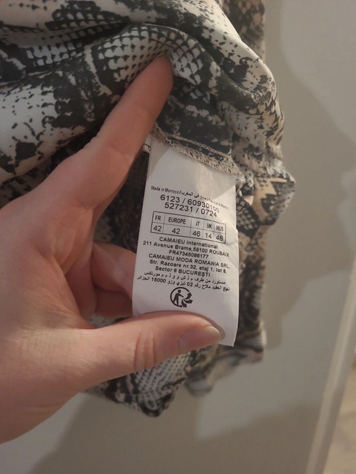 Blouse cache cœur croisé femme col V serpent rose gris T42 TBE camaïeu - photo numéro 3