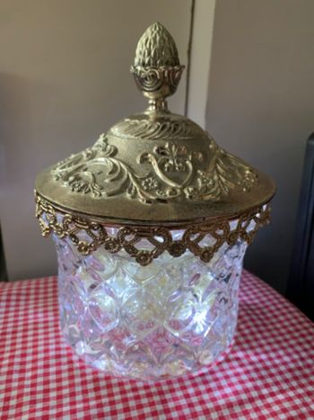 Pot 🫙 verre ciselé couvercle argenté par lot ou l’unité