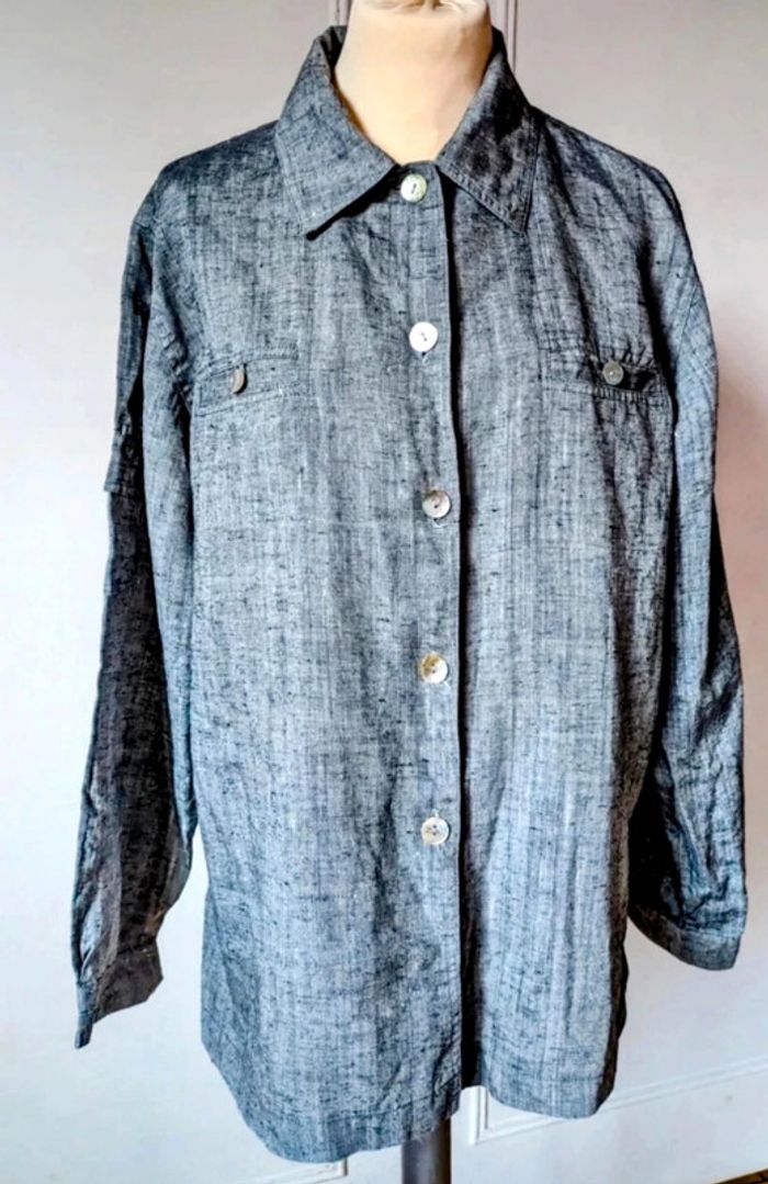 🖤Chemise en lin gris motif neige vintage haut de gamme freda taille l 40 homme