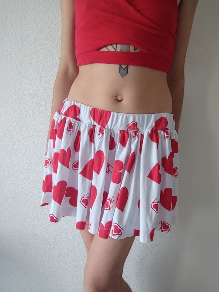 Mini jupe patineuse cœur rouge blanc / Super Lovers - 32/XXS à 44/XXL - photo numéro 11