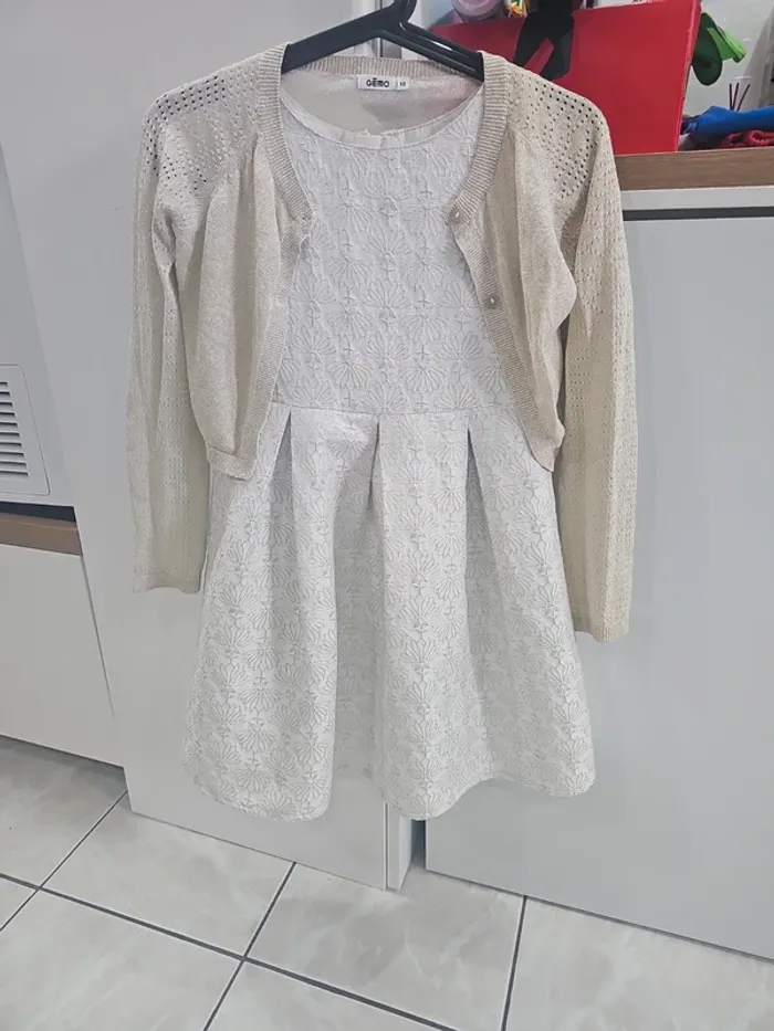 Ensemble robe et boléro cérémonie fille 10 ans blanc et doré - photo numéro 2