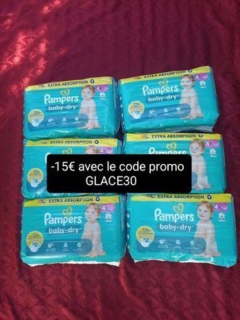 Six paquets de couches Pampers baby-dry T4+ taille 4+