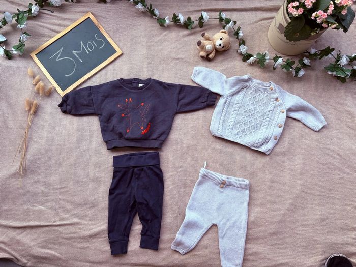Deux ensembles garçon taille 3 mois (c et a , tape à l’œil, h et m) - photo numéro 2