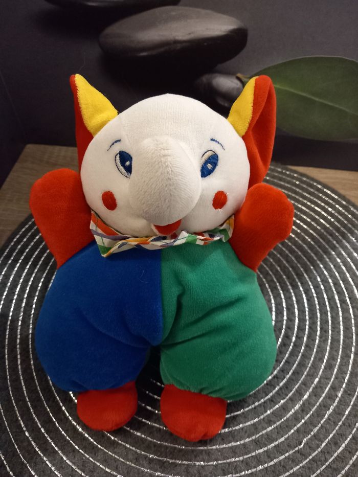 Peluche éléphant vintage bicolore model circus a grelot 21cm