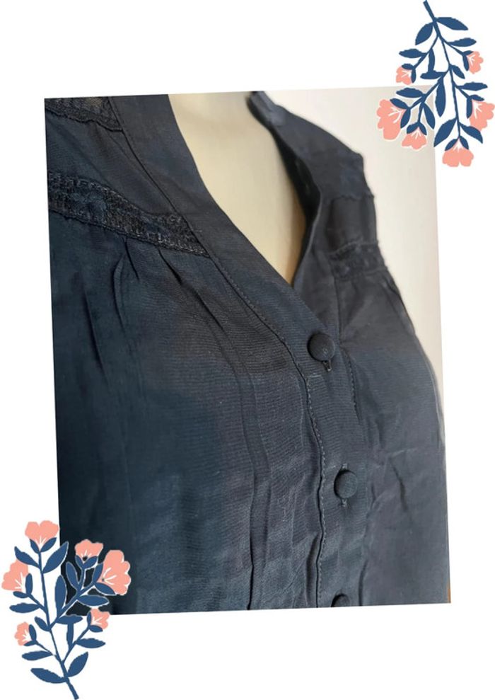 Chemise fluide bleu foncé avec dentelle – Majolica, Taille M - photo numéro 5