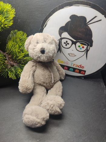 Doudou peluche Florian ours Dimpel gris marron beige noeud Billes 3826