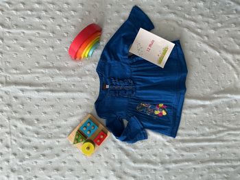 tunique manches longues bleu broderies devant 12 mois marèse
