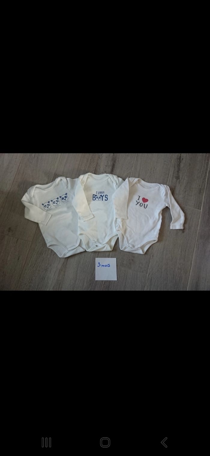 Lot de 3 bodies manches longues, taille 3 mois