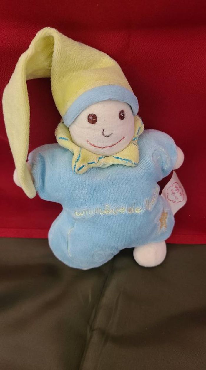 Lutin CMP "Un Rêve de Bébé" Doudou semi-plat bleu et jaune vert - photo numéro 2