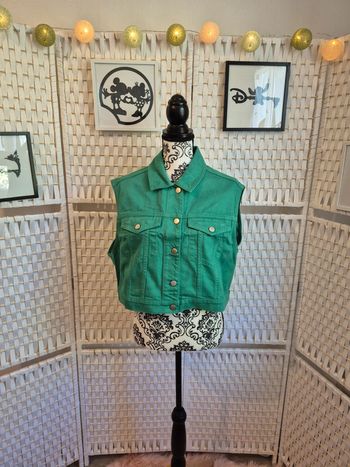 💕Jolie Veste en jean sans manches verte BZB TM / 38 Gilet cropped💕