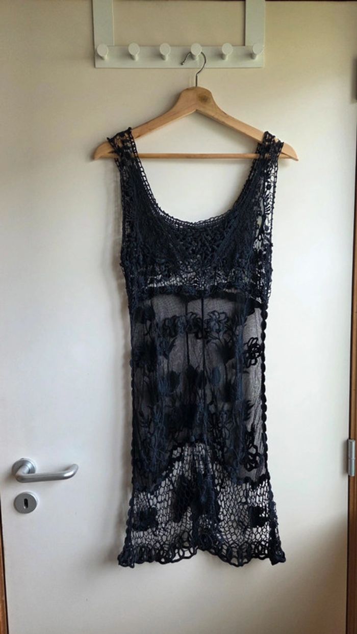 Robe crochet noire transparente taille S/M bohème chic