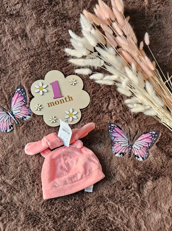 Ensemble bonnet et moufle nourrisson 1mois fille corail