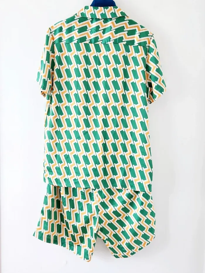 🟢 Ensemble d'été homme Frilivin - Taille L/XL - Motif graphique vert/jaune 🌞 - photo numéro 2