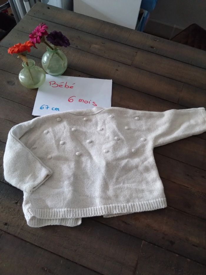 Gilet écru pailleté grain de blé pailleté doré 6 mois bébé fille - photo numéro 4