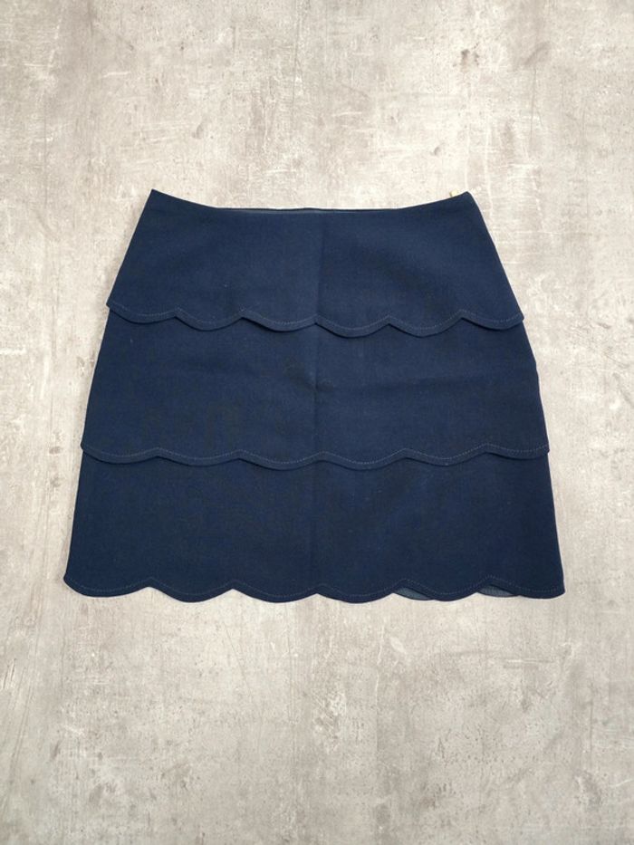 Jupe Sandro bleu marine à volants ondulés taille 36 S chic
