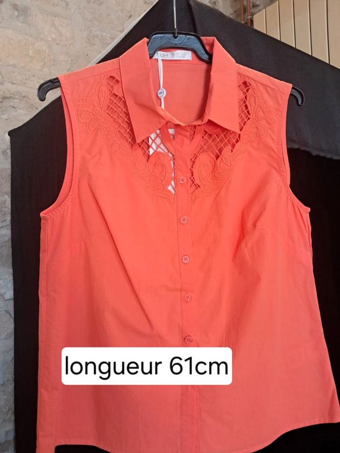 Md'M haut blouse chemise sans manches dentelle orange T.40 neuf - photo numéro 11