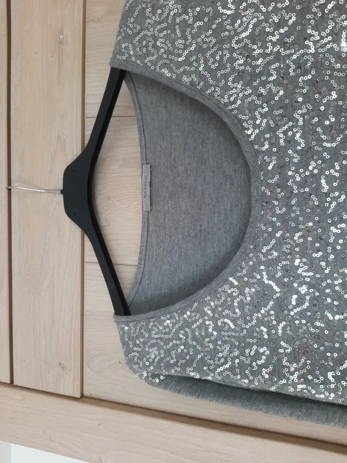 haut pailleté gris clair manche unie - photo numéro 2