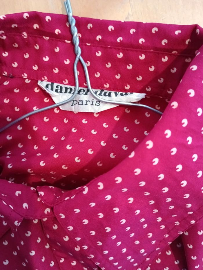 Chemise col pointu pelle à tarte vintage bordeaux motifs beige taille 38 estimée - photo numéro 3