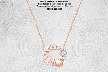 ZGO x Sanrio - Hello Kitty - Pendentif Couronne de rêves - Argent plaqué or rose et Zircons - Neuf