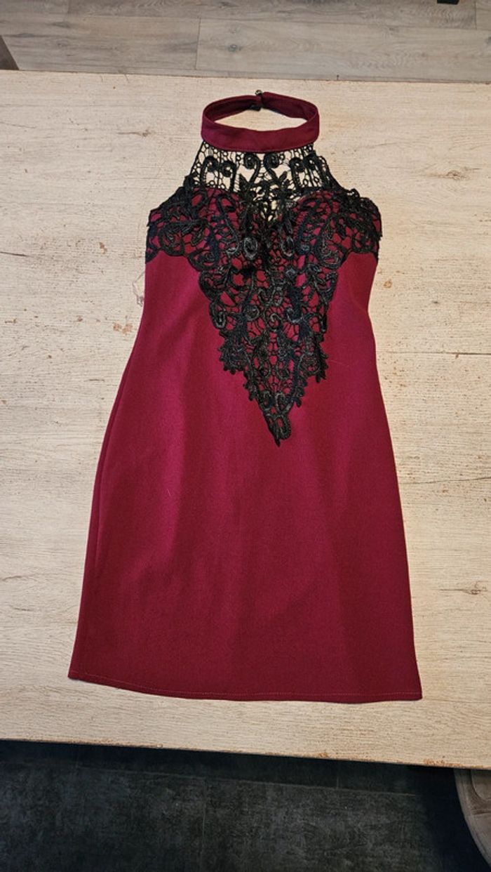 Robe de soirée moulante, bordeau avec dentelle noire, Premium Collection, S - photo numéro 2