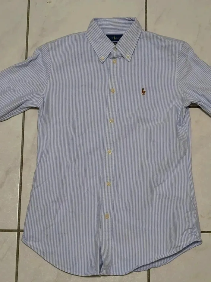 Chemise Ralph Lauren Slim Fit Rayée Bleu/Blanc – Élégance Vintage Y2K - photo numéro 2