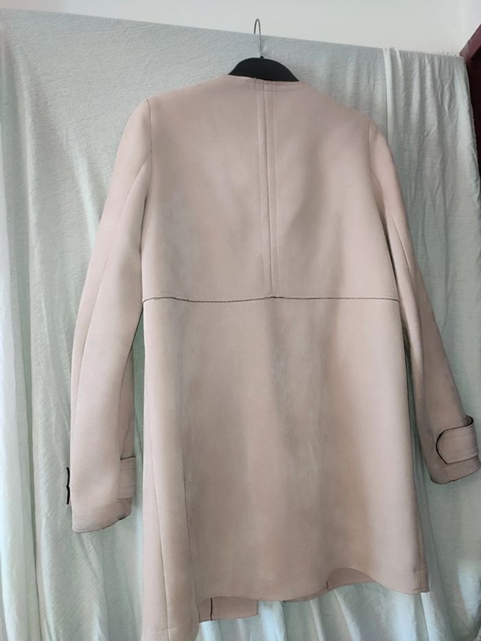 Manteau matière suédine mi long, rose nude clair - photo numéro 2