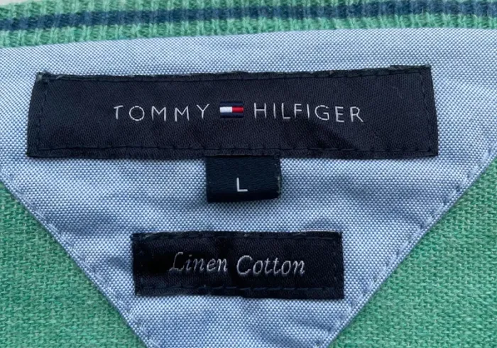 Tommy Hilfiger V-neck pullover lime green Mens L cotton and linen - photo numéro 4