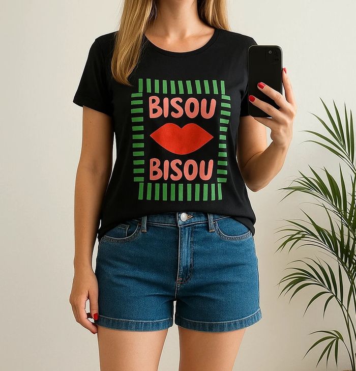 T-shirt imprimé graphique Bisou – Taille XS– Neuf