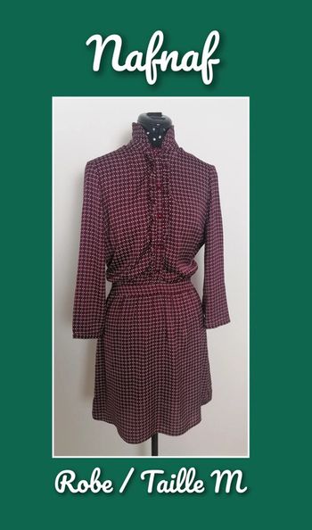 Robe fluide légère Bordeaux blanc Imprimé Géométrique Taille M Nafnaf