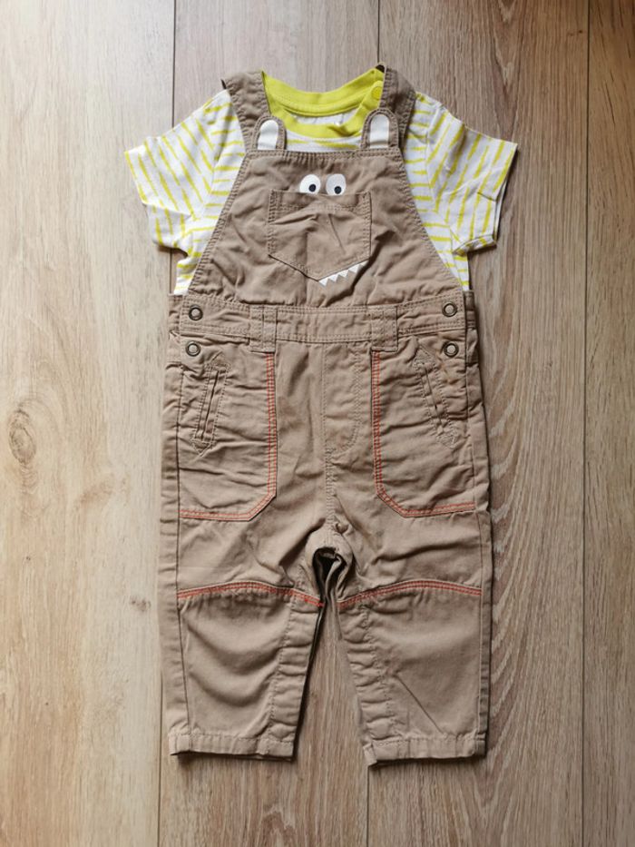 Ensemble salopette beige / t-shirt croco jaune Orchestra 9 mois - photo numéro 2